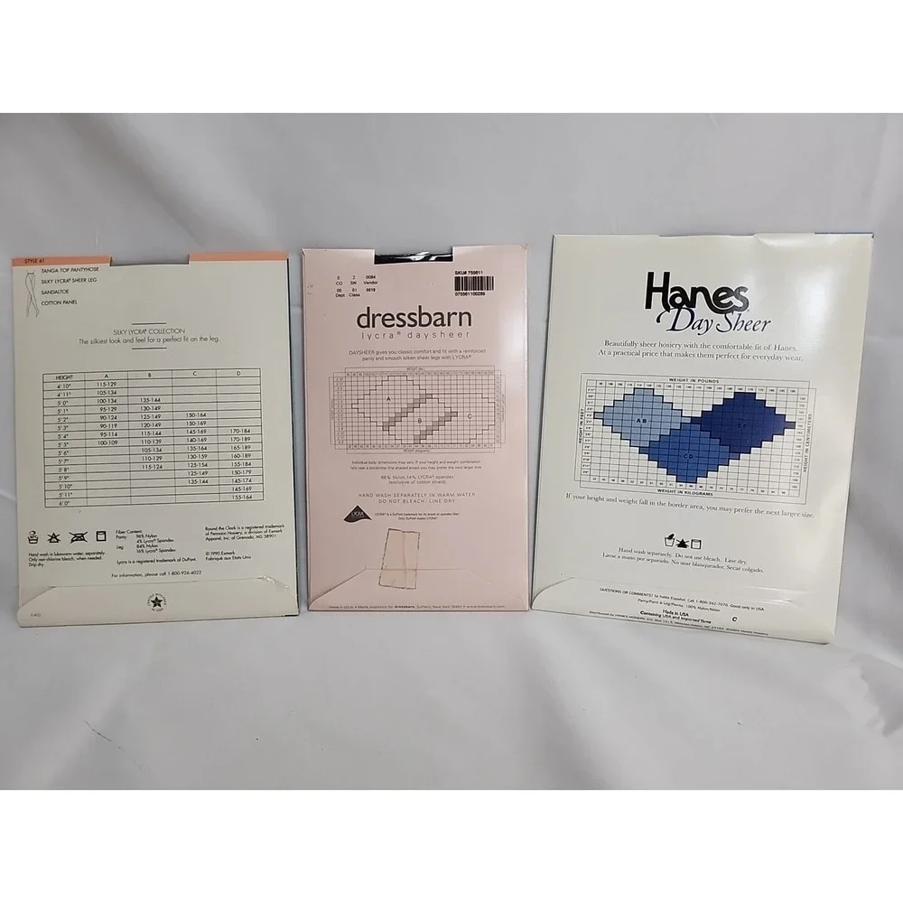 Round The Clock, Dressbarn, Hanes Pantyhose Size A, AB,‎ B -New Sealed Lot Of 3